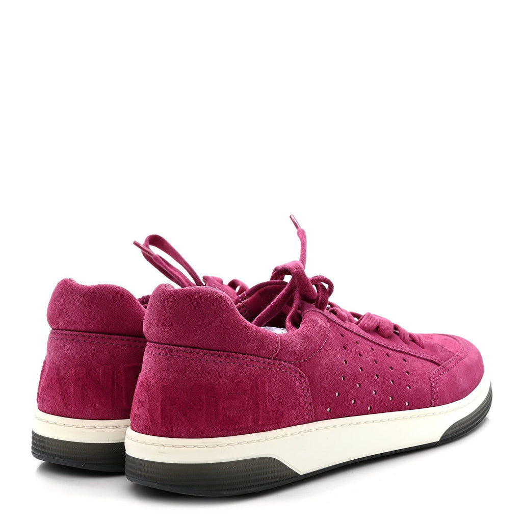 Chanel Suede Calfskin Logo Sneakers 41 Dark Pink