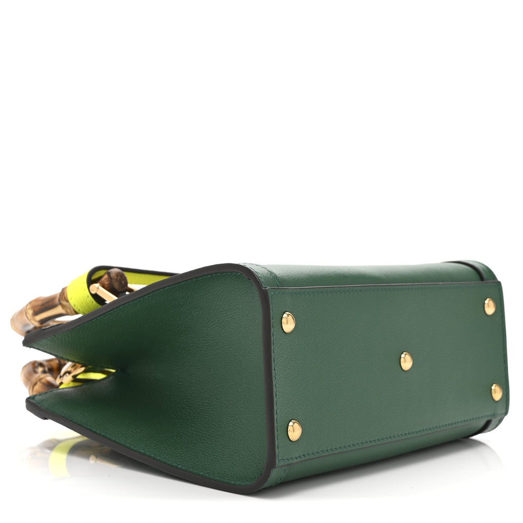 Gucci Wonka Grain Calfskin Mini Diana Tote Bag Green Yellow Fluo