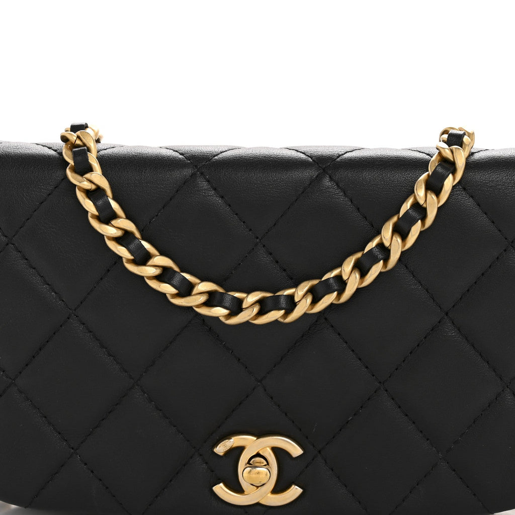 Chanel Calfskin Quilted Coco Mail Clutch With Chain Black