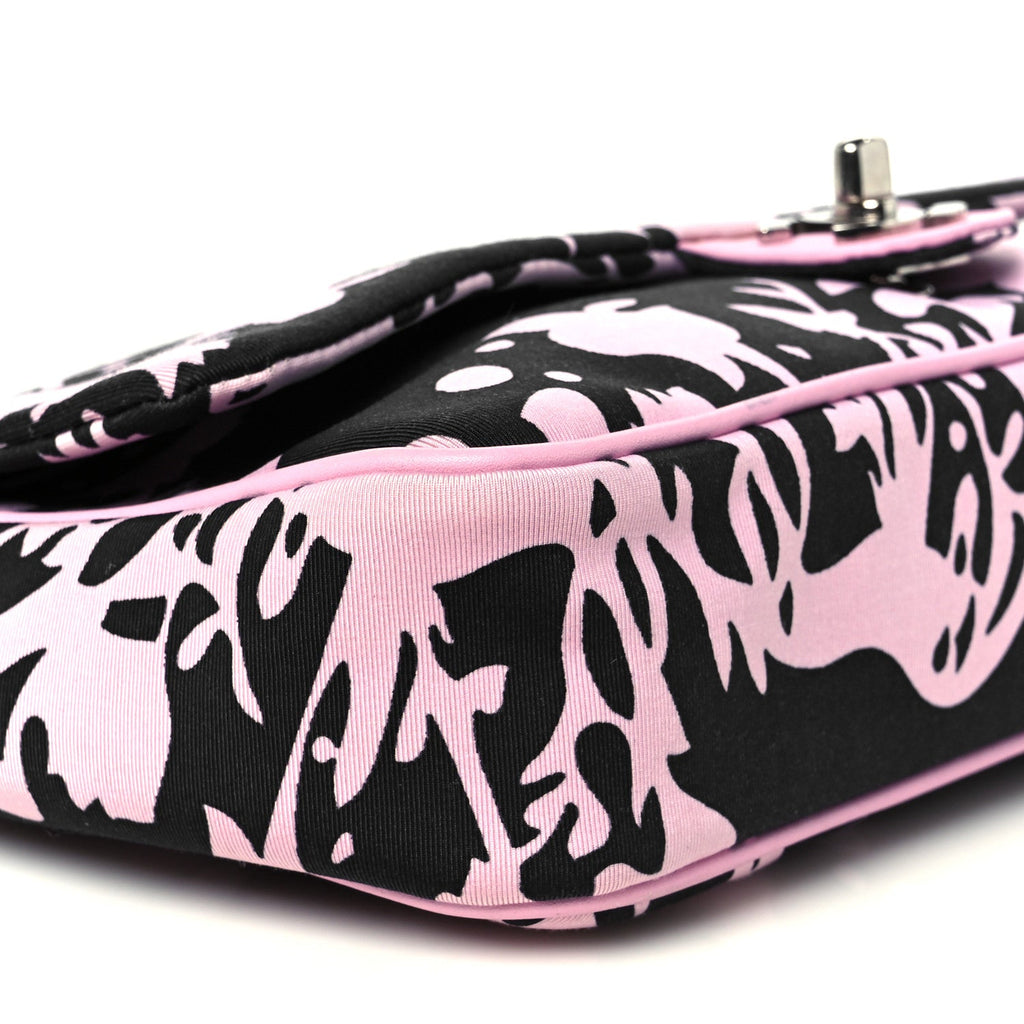 Chanel Printed Fabric East West Flap Black Pink