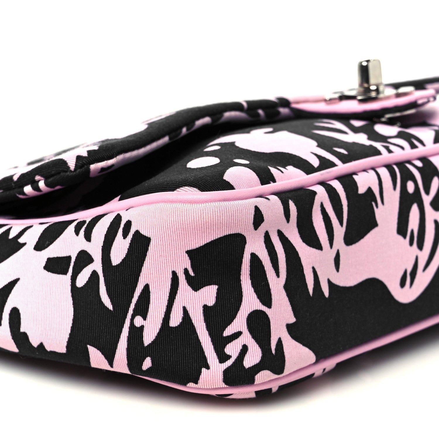Chanel Printed Fabric East West Flap Black Pink