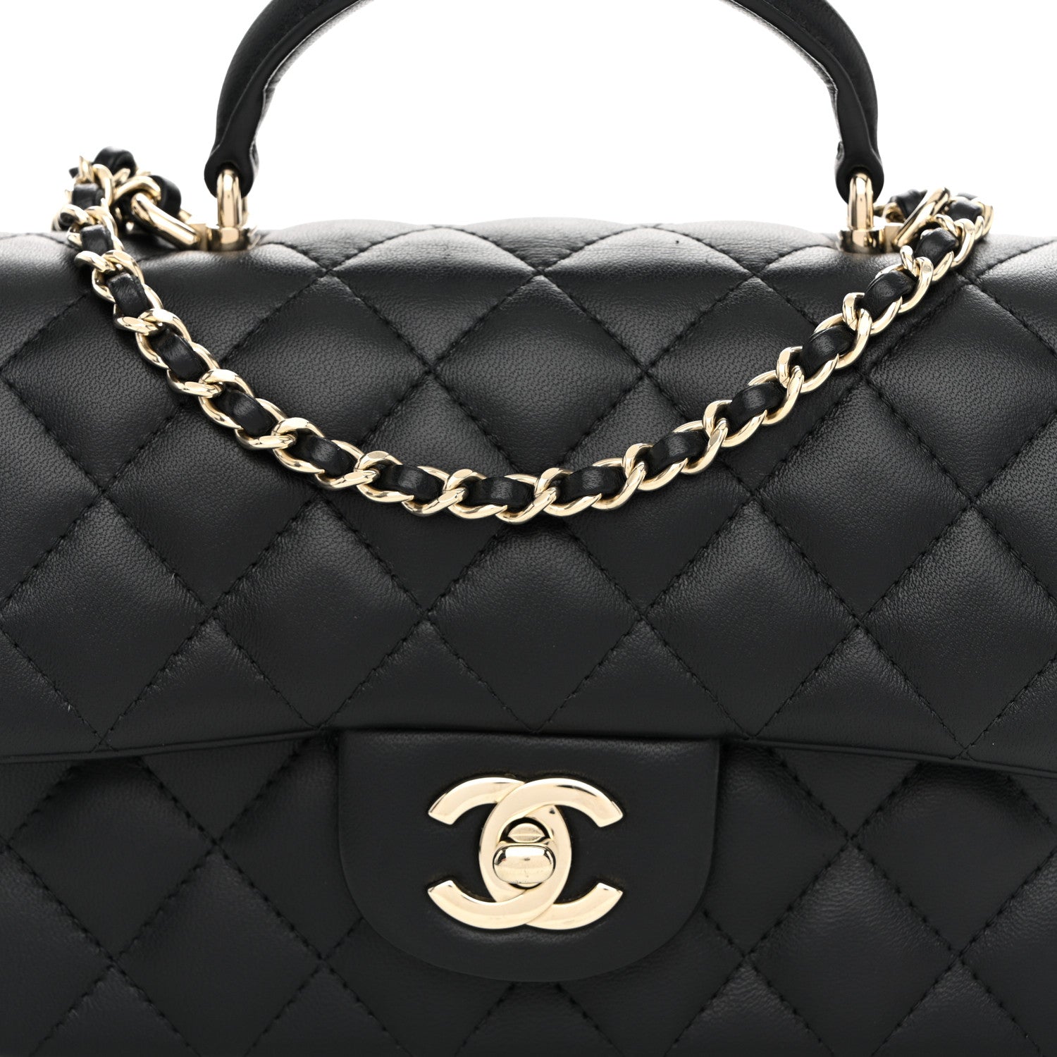 Chanel Lambskin Quilted Mini Top Handle Rectangular Flap Black