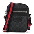 Gucci GG Supreme Monogram Appia Calfskin Web Small Camera Messenger Bag Black Grey
