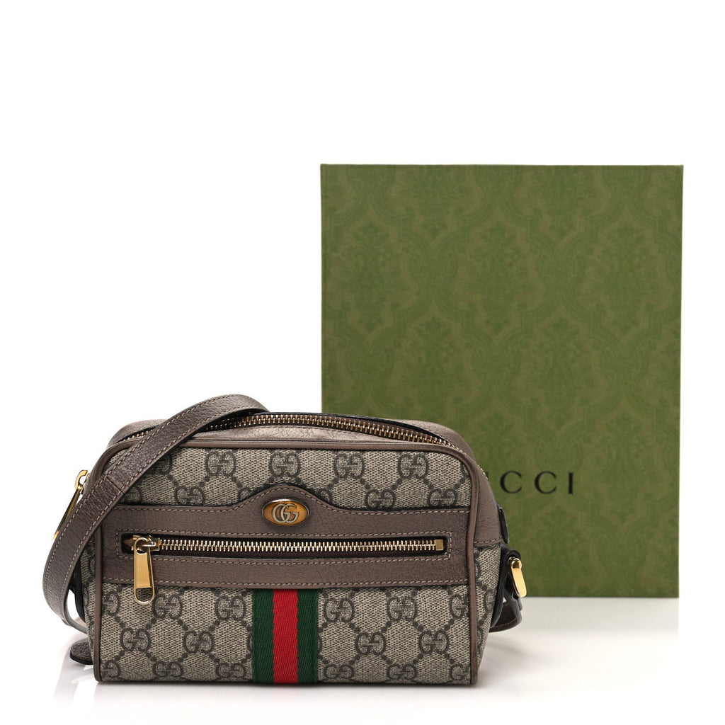 Gucci GG Supreme Monogram Web Mini Ophidia Shoulder Bag Brown
