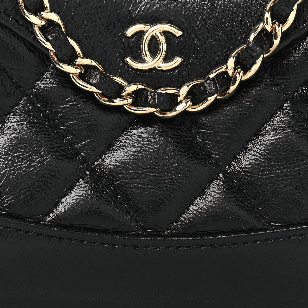 Chanel Shiny Lambskin Quilted Micro 31 Clutch With Chain Black