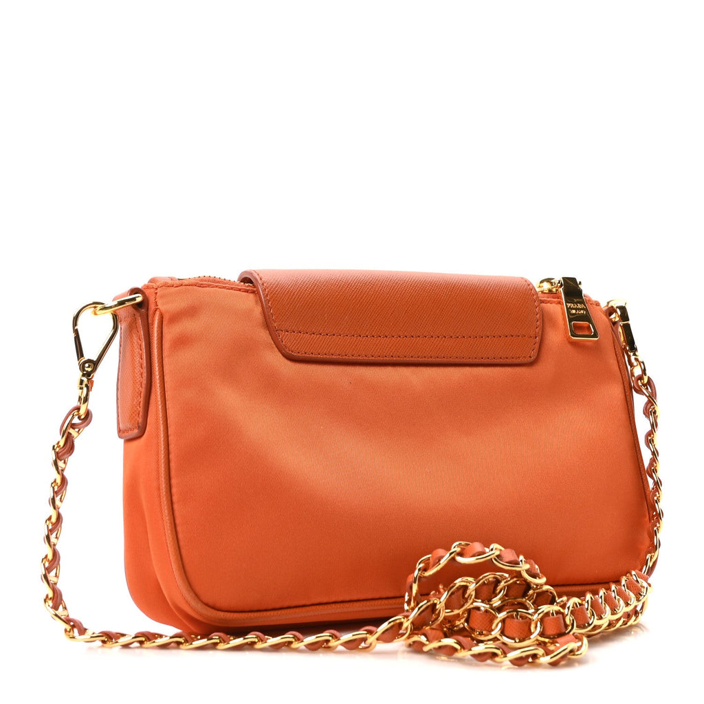 Prada Tessuto Nylon Saffiano Crossbody Bag Papaya