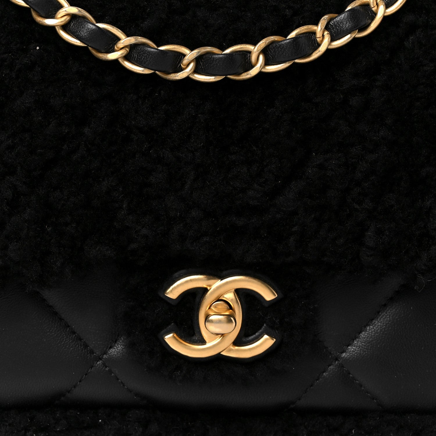 Chanel Shearling Lambskin Quilted Furry Coco Flap Black