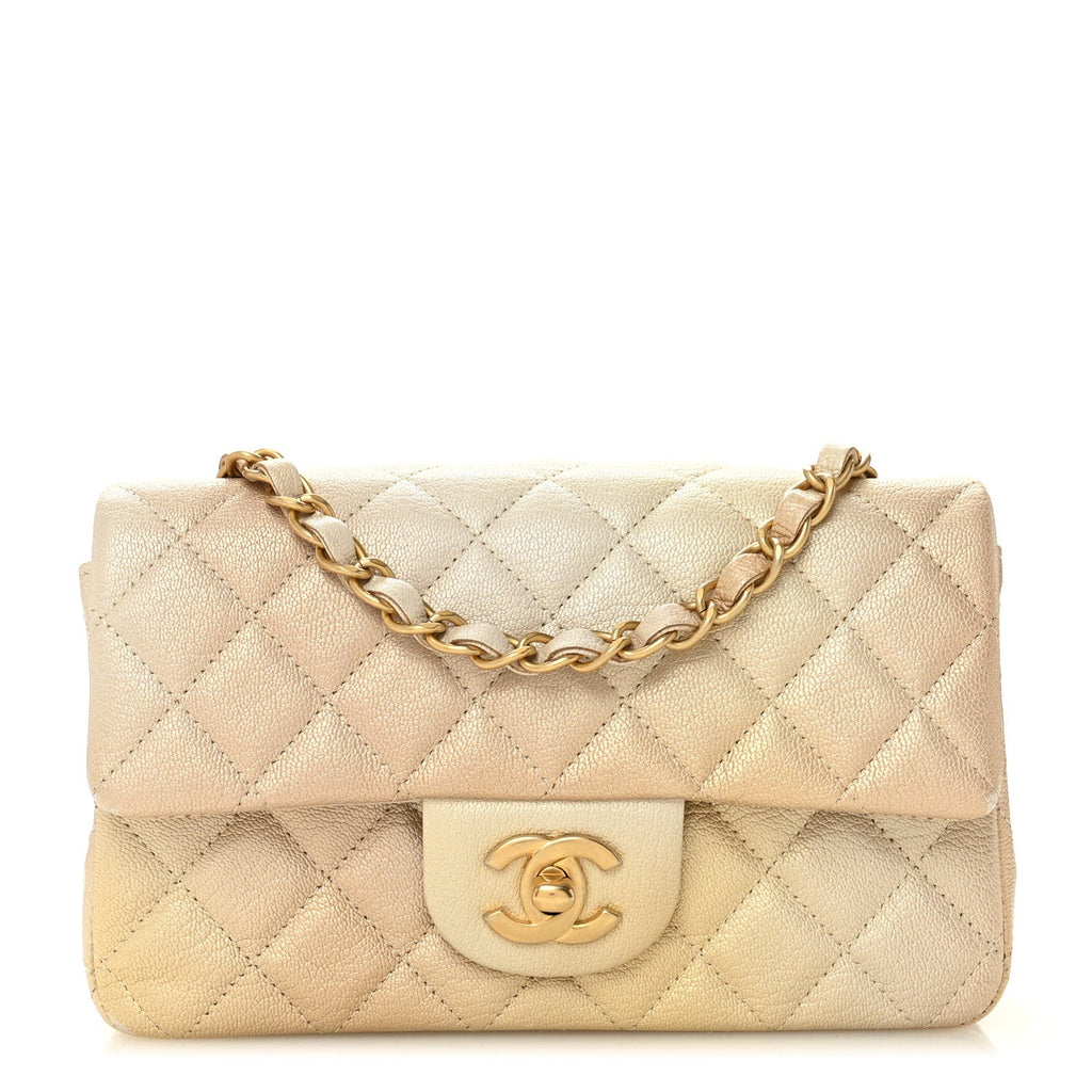 Chanel Metallic Goatskin Quilted Mini Rectangular Flap Gold