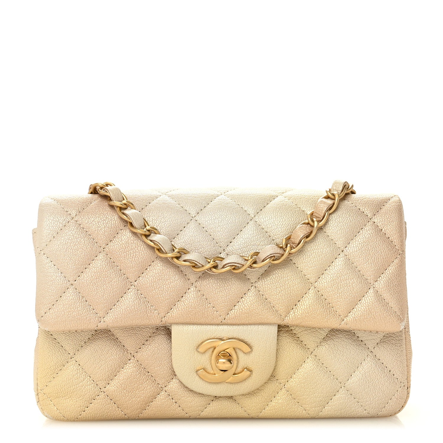 Chanel Metallic Goatskin Quilted Mini Rectangular Flap Gold