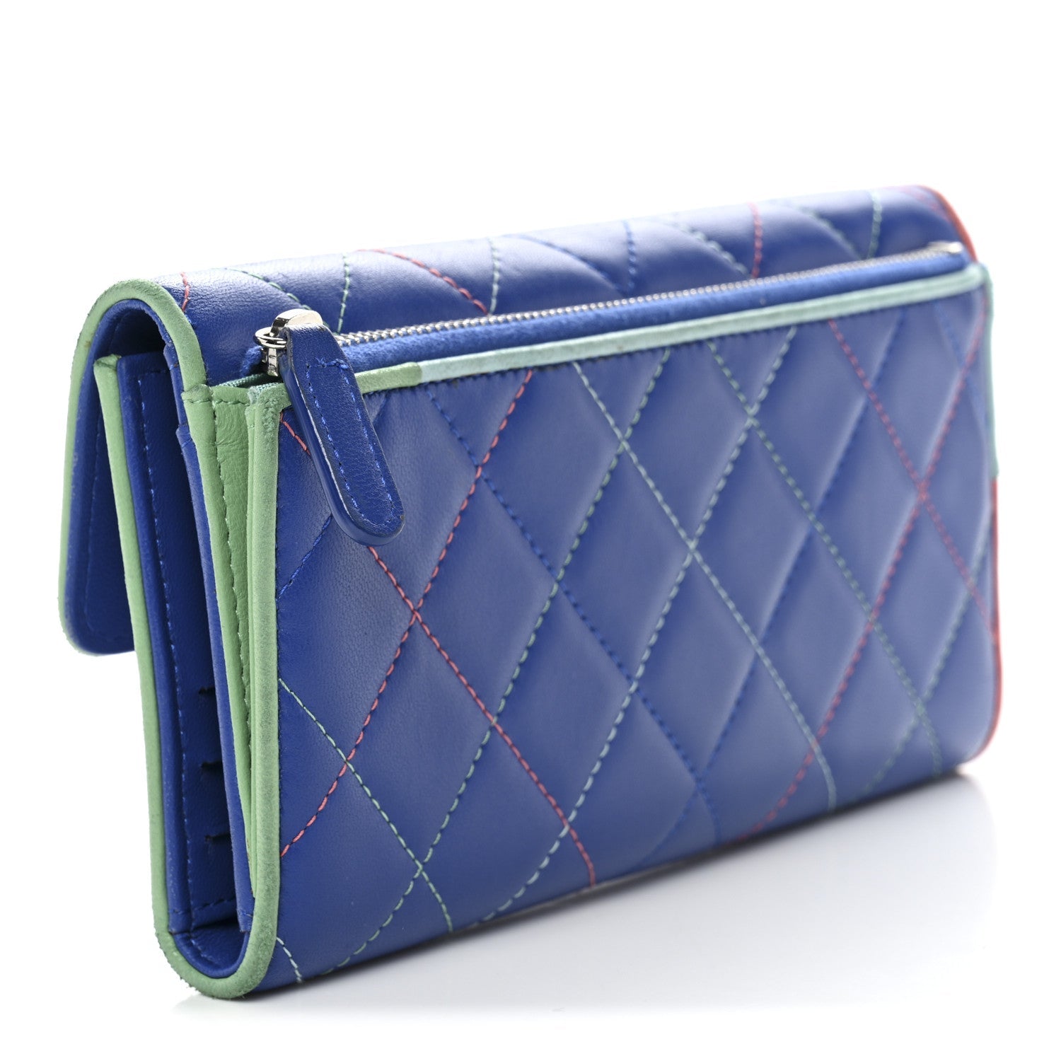 Lambskin Quilted Cuba Long Flap Wallet Blue Multicolor