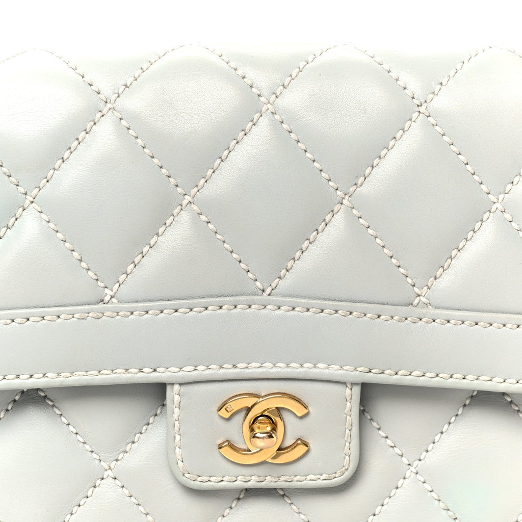 Chanel Calfskin Quilted Wild Stitch Large Flap Light Blue