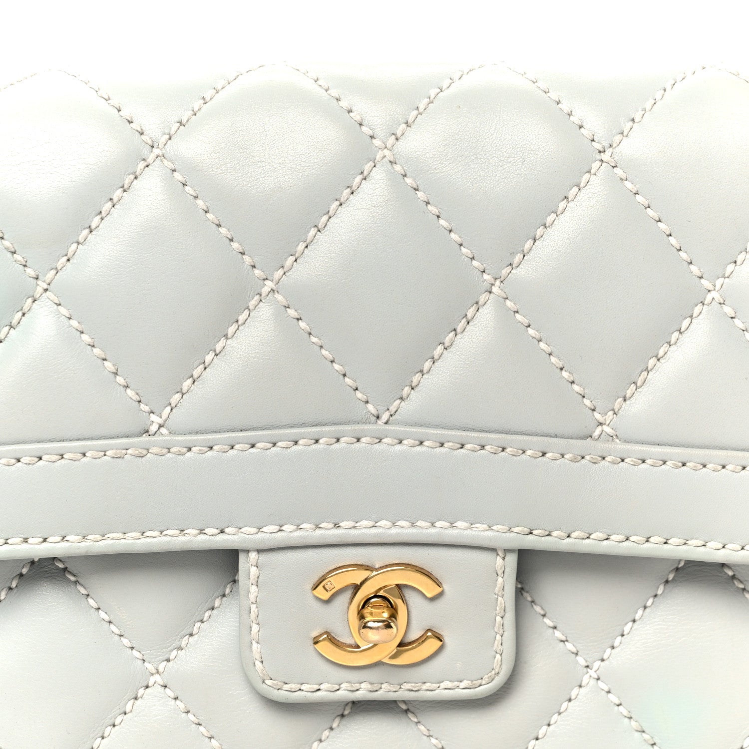 Chanel Calfskin Quilted Wild Stitch Large Flap Light Blue
