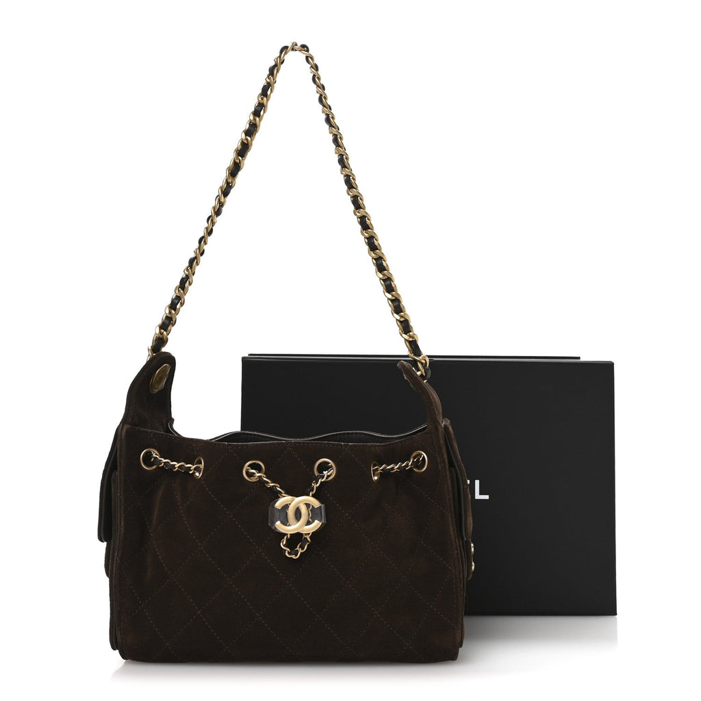 Chanel Suede Quilted Mini Chanel 25 Handbag Dark Brown