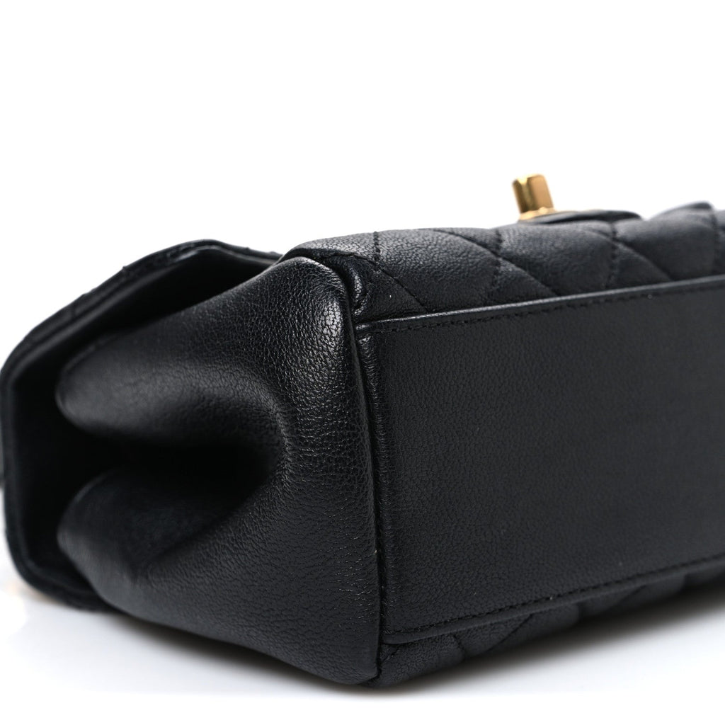 Chanel Shiny Sheepskin Quilted Mini Trapezio Flap Black