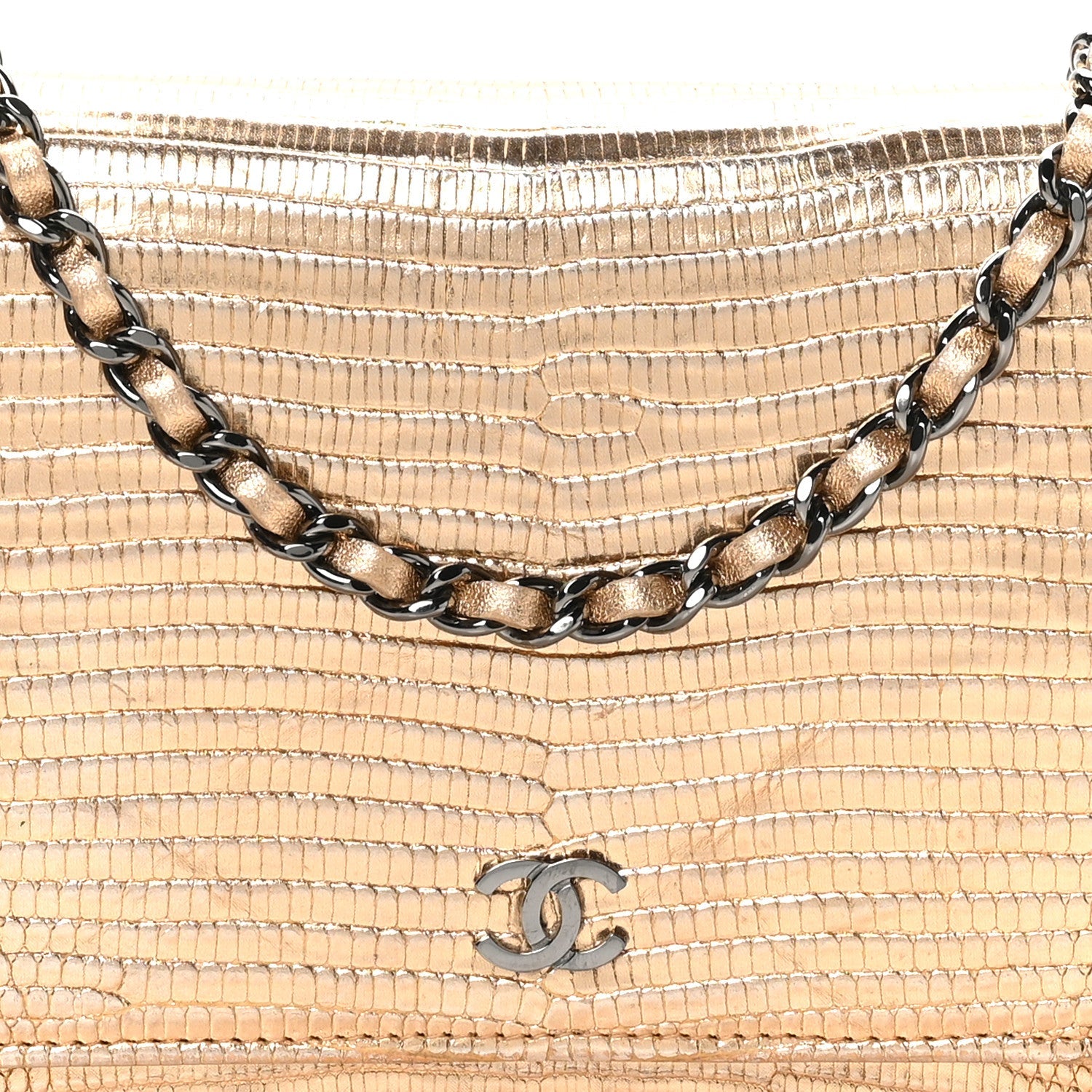Chanel Metallic Lizard Wallet on Chain WOC Gold