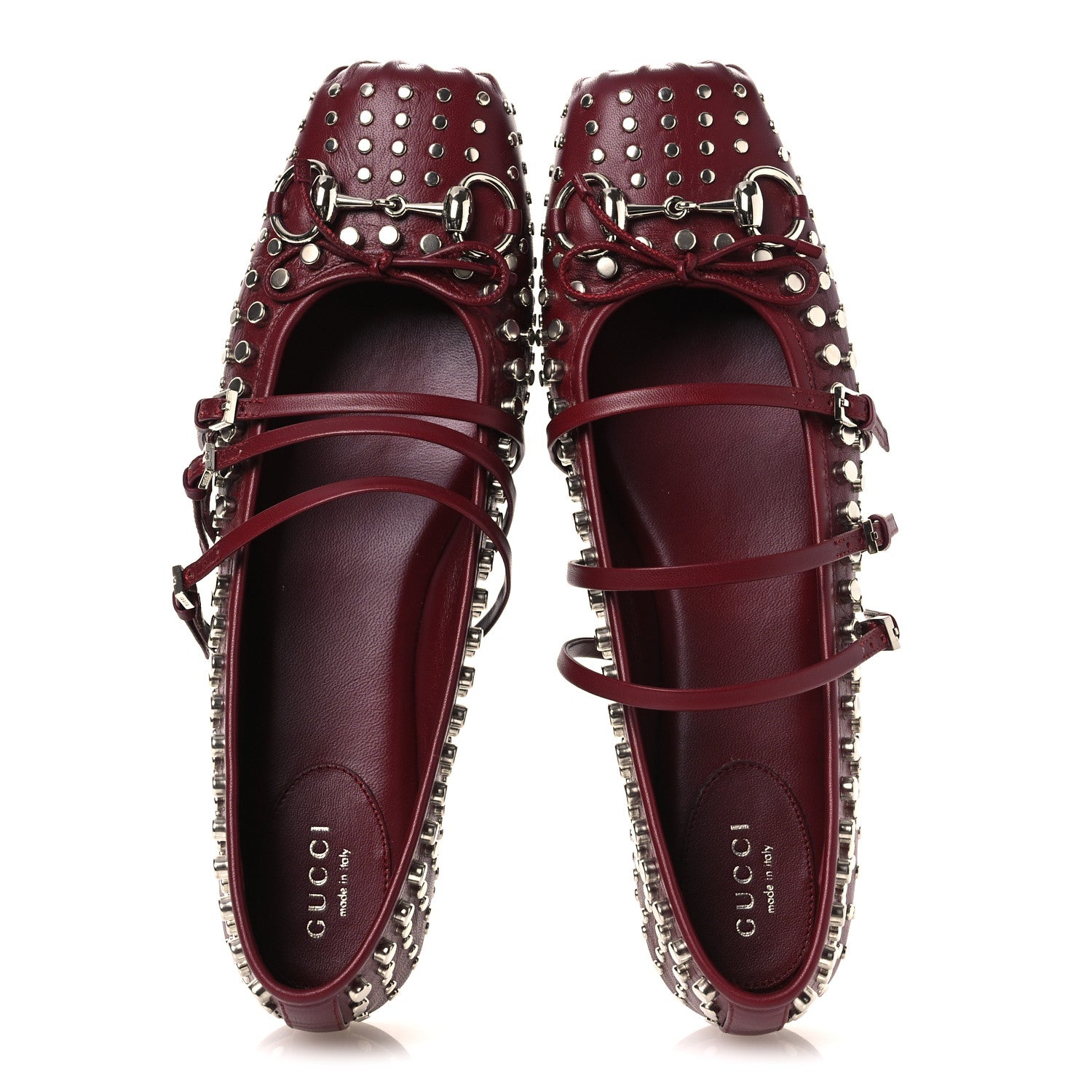 Gucci Nappa Carmaque Studded Horsebit Ballet Flats 39 Rosso Ancora