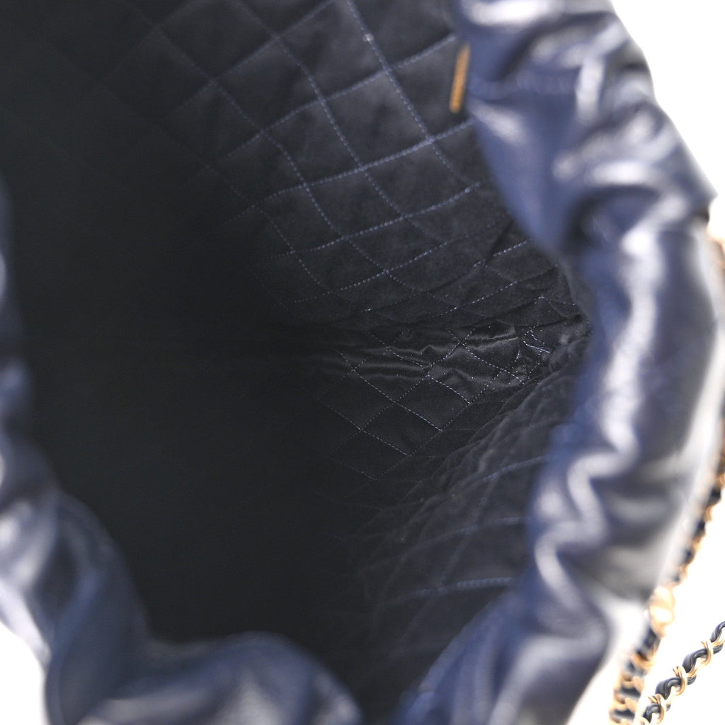 Chanel Shiny Calfskin Quilted Chanel 22 Backpack Dark Blue
