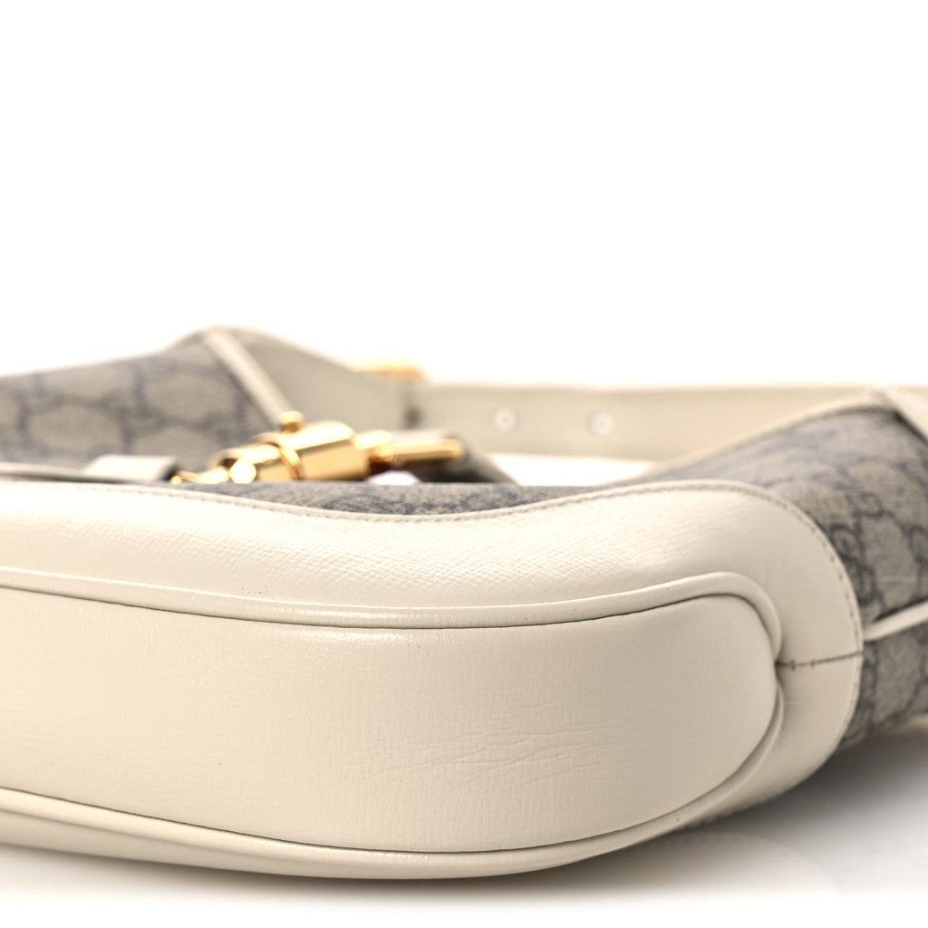 Gucci GG Supreme Monogram Azalea Calfskin Web Small Jackie 1961 Hobo Beige Ebony Mystic White