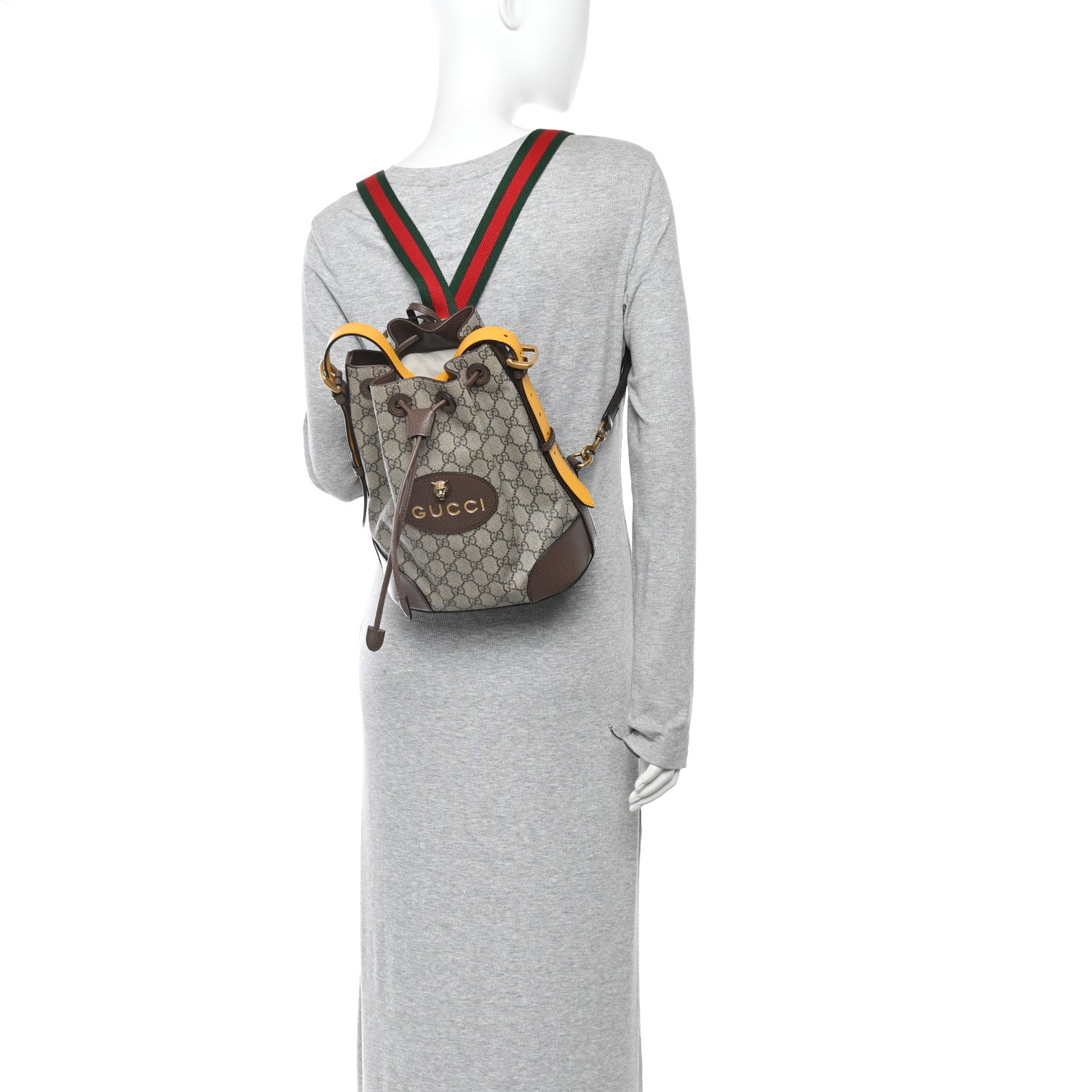 Gucci GG Supreme Monogram Neo Vintage Drawstring Bucket Backpack Beige New Acero Crop