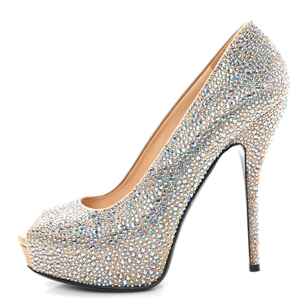Gucci Satin Crystal Sofia Etoile Peep Toe Pumps 38 Blue