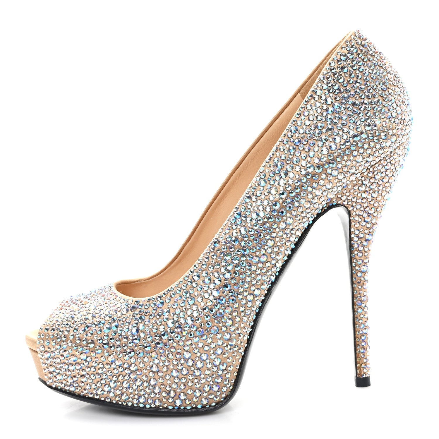 Gucci Satin Crystal Sofia Etoile Peep Toe Pumps 38 Blue