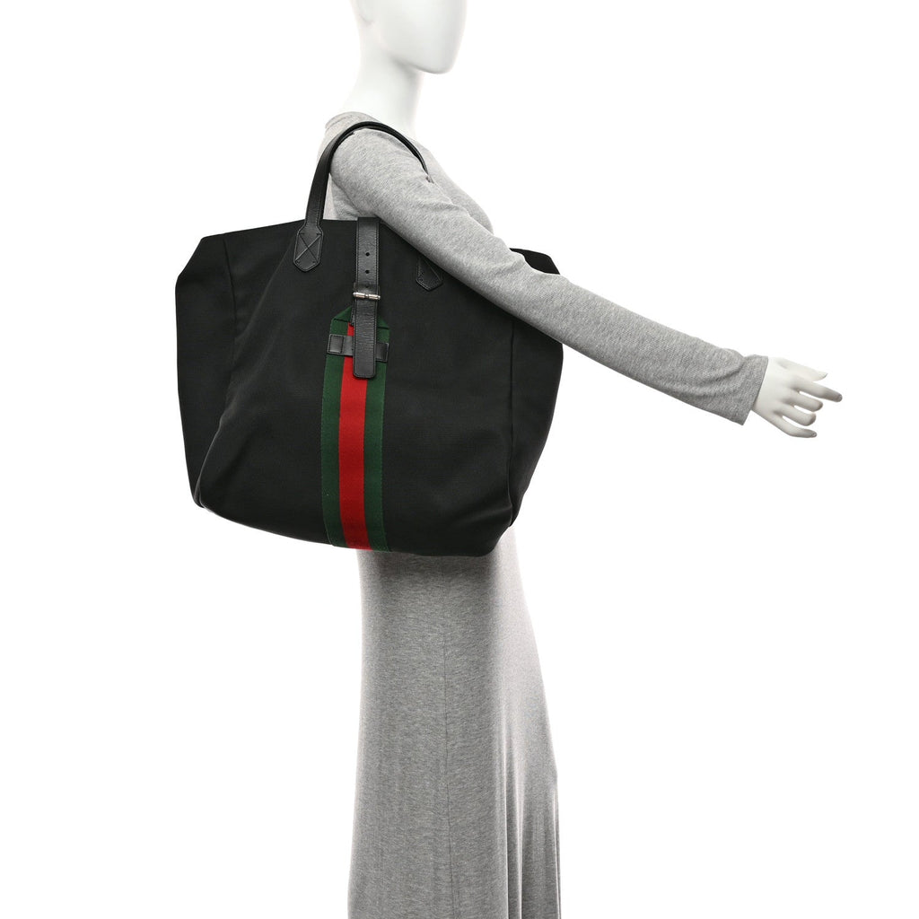 Gucci Techno Canvas Web Single Buckle Tote Black