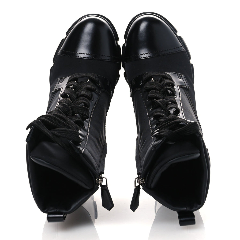 Prada Spazzolato Re-Nylon Metal Triangle Logo 110mm Ankle Boots 36.5 Black