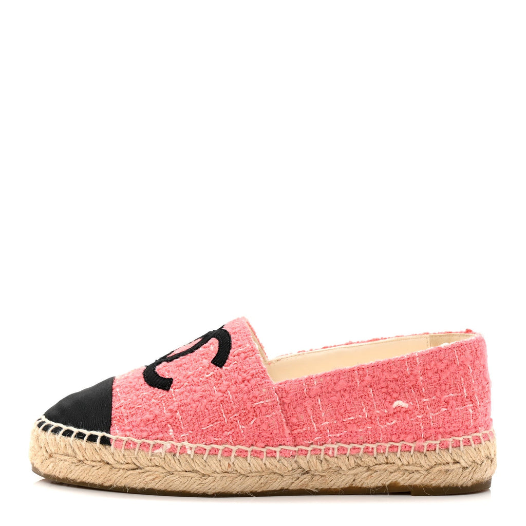 Chanel Tweed Grosgrain CC Espadrilles 35 Pink