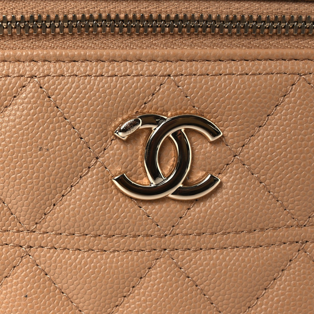Caviar Quilted Trendy Handle Slim Vanity Beige