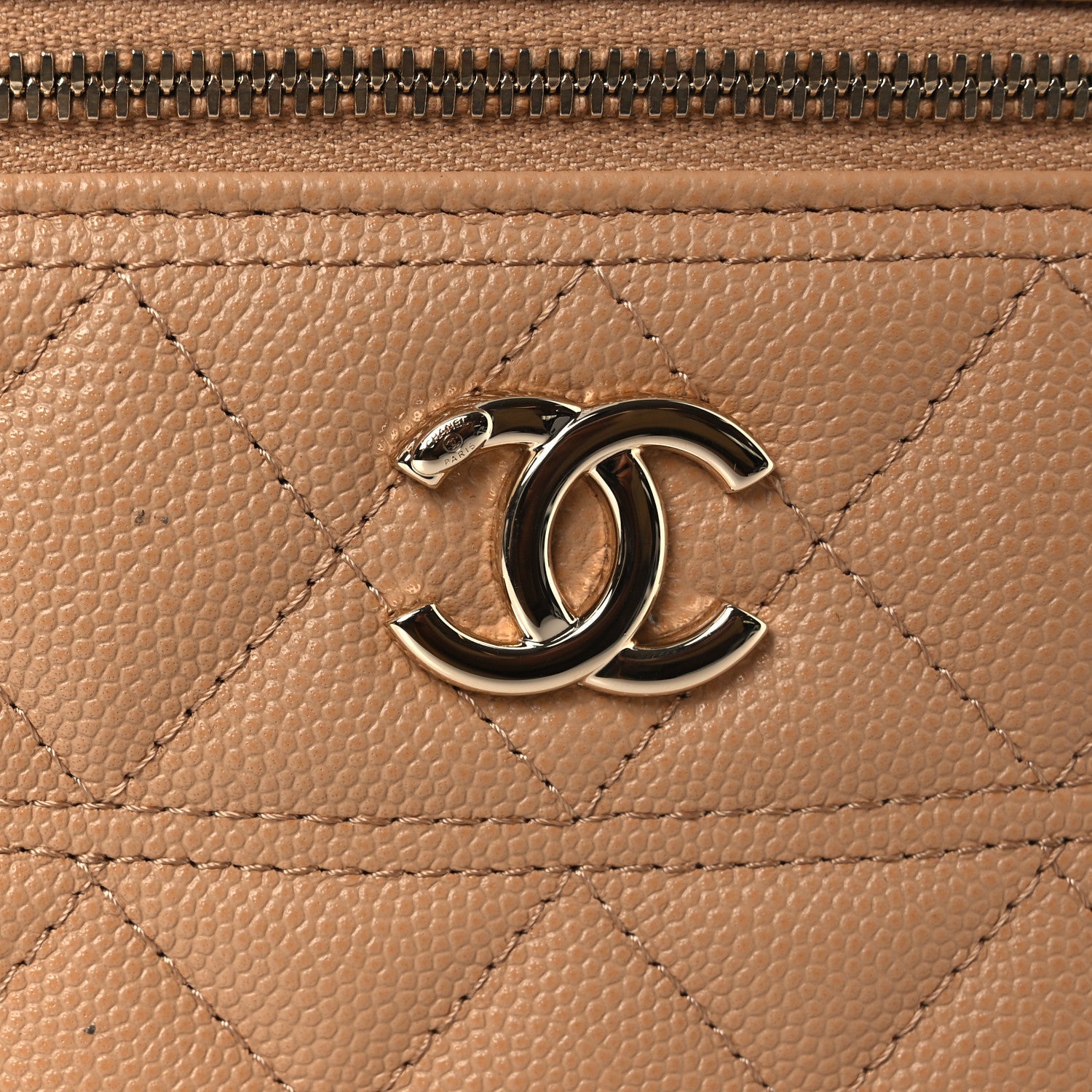 Caviar Quilted Trendy Handle Slim Vanity Beige