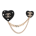 Resin Crystal CC Heart Multi Strand Chain Brooch Black Gold