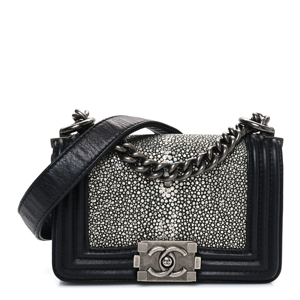 Chanel Galuchat Stingray Mini Boy Flap Black Silver