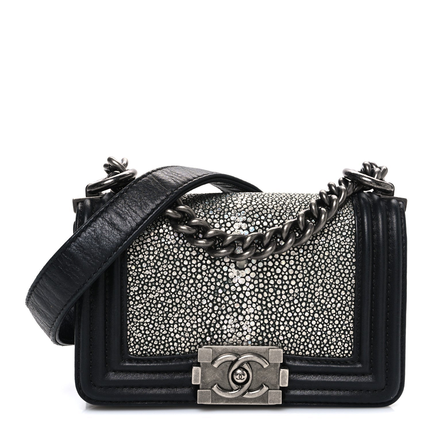 Chanel Galuchat Stingray Mini Boy Flap Black Silver
