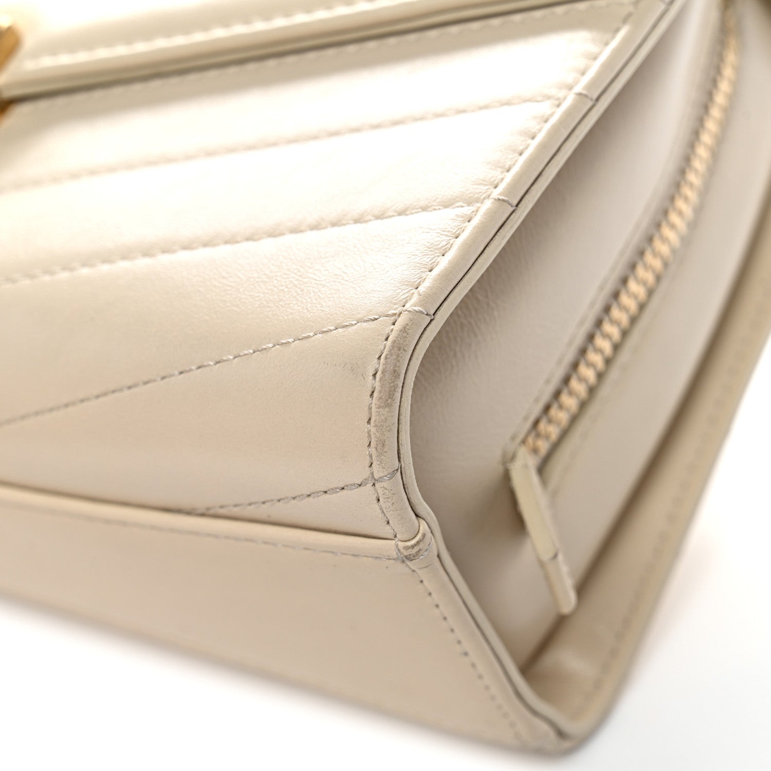 Chanel Calfskin Chevron Quilted Large Medal Flap Light Beige