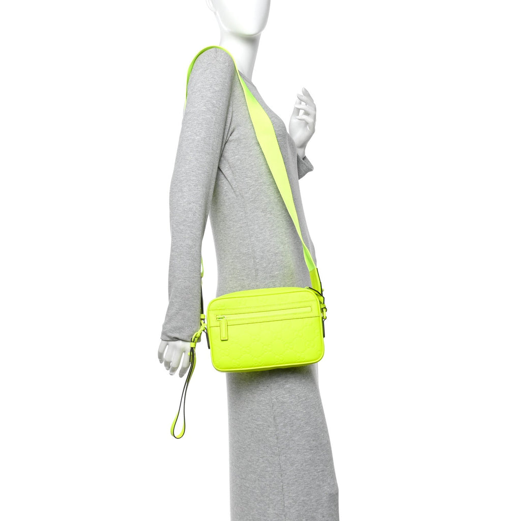 Gucci Rubber Effect Monogram GG Crossbody Bag Fluorescent Yellow