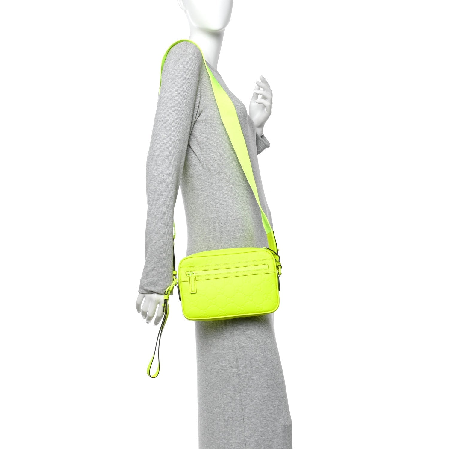 Gucci Rubber Effect Monogram GG Crossbody Bag Fluorescent Yellow