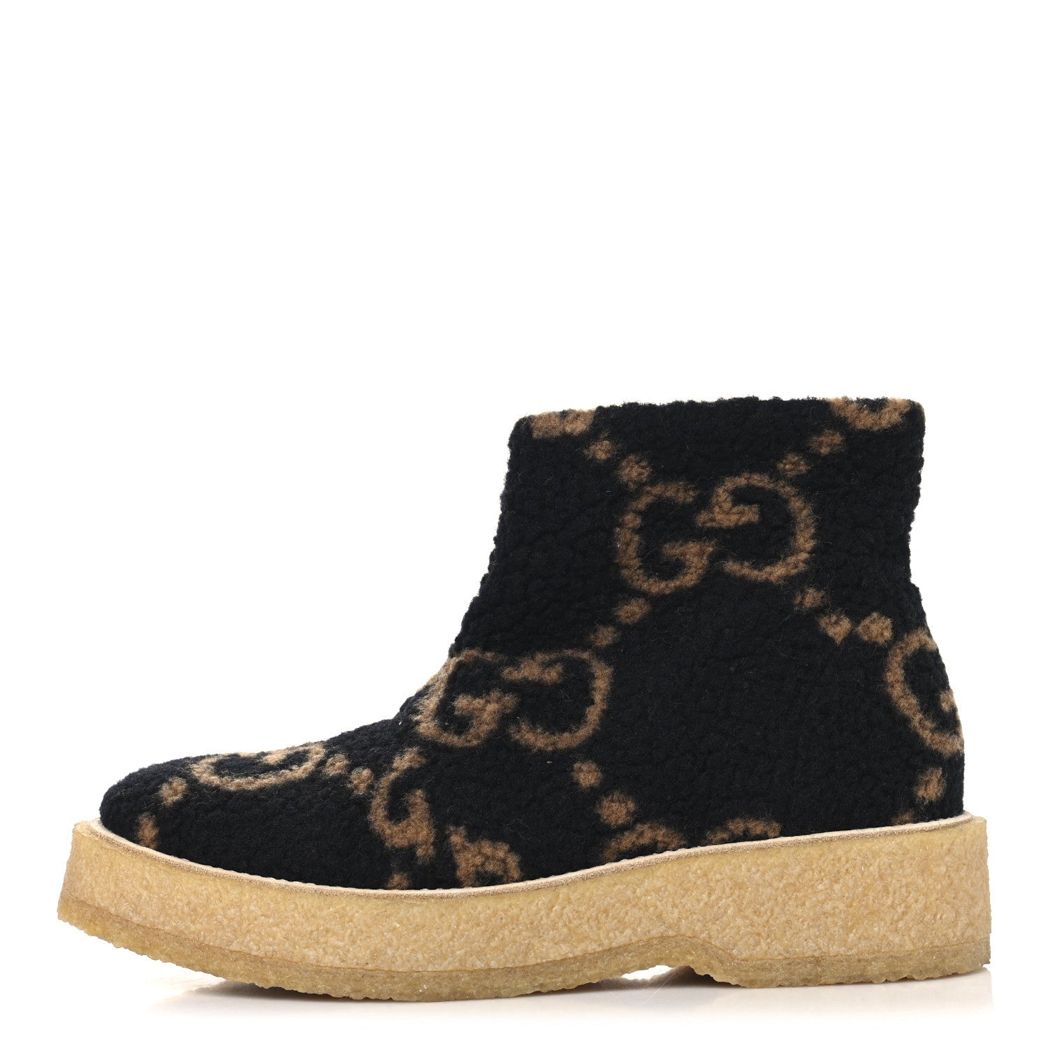 Gucci Faux Shearling Hooper GG Womens Ankle Boots 39 Black Natural Tan
