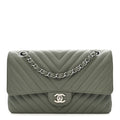 Chanel Caviar Chevron Quilted Medium Double Flap  Green