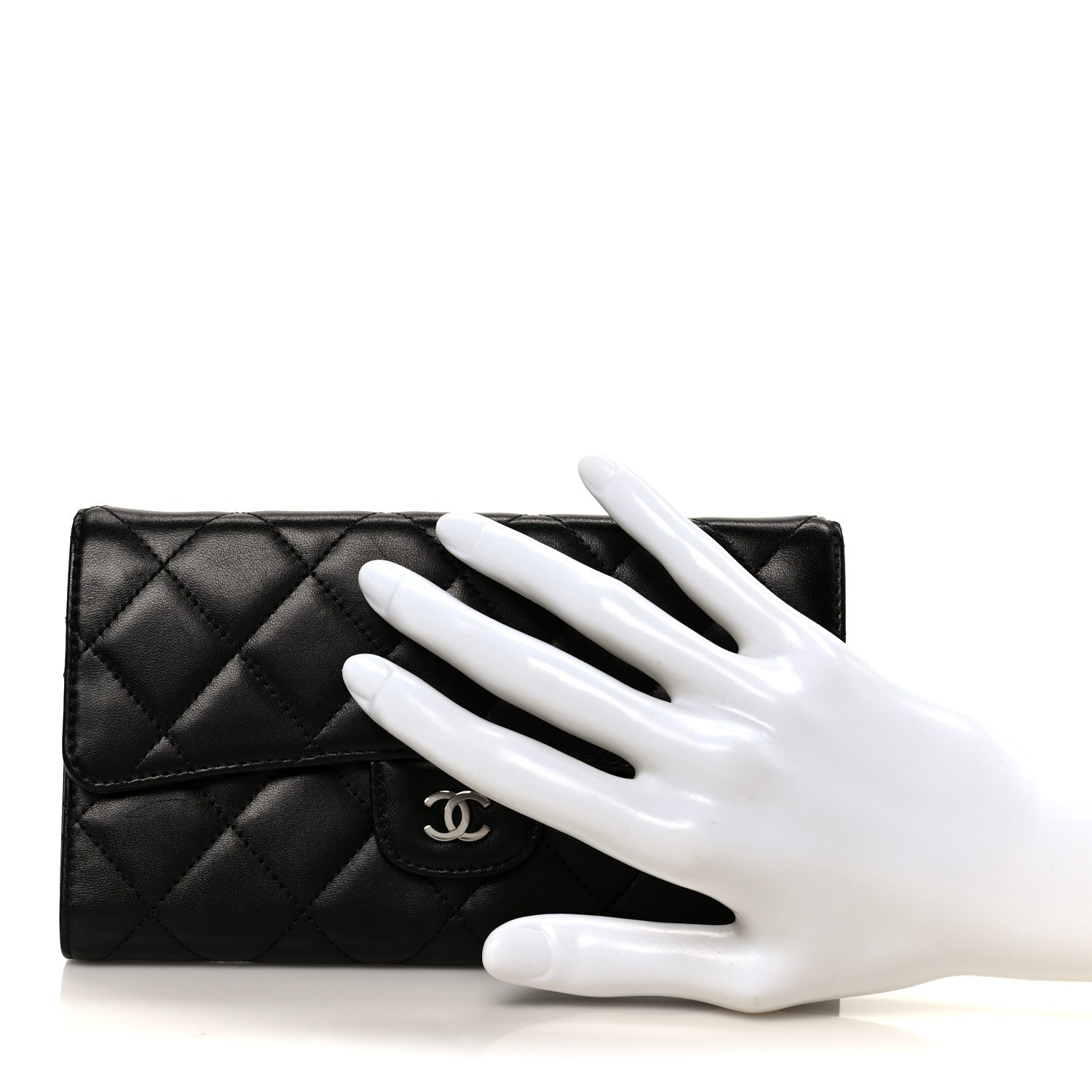 Lambskin Quilted Large Flap Wallet Black