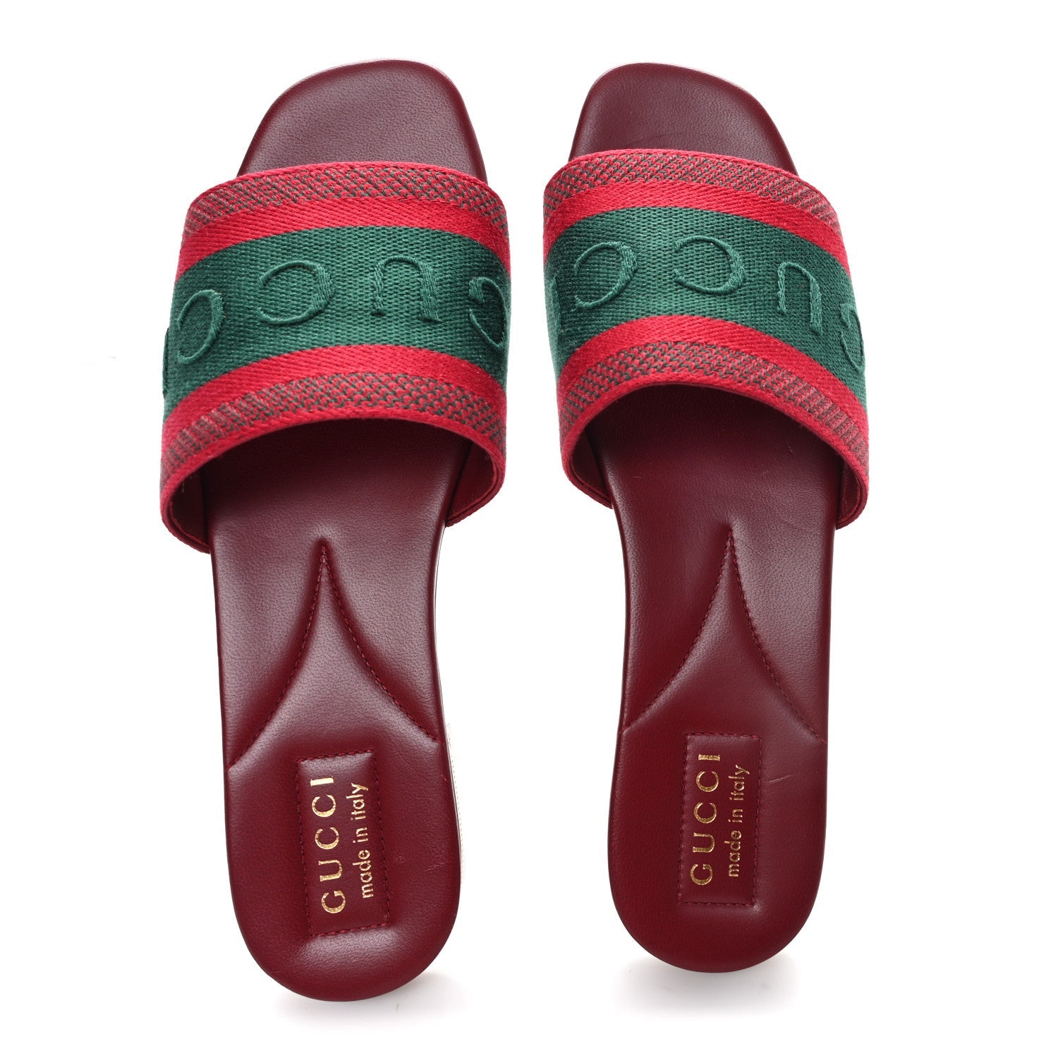 Gucci Canvas Web Womens Slide Sandals 38.5 Red Bordeaux