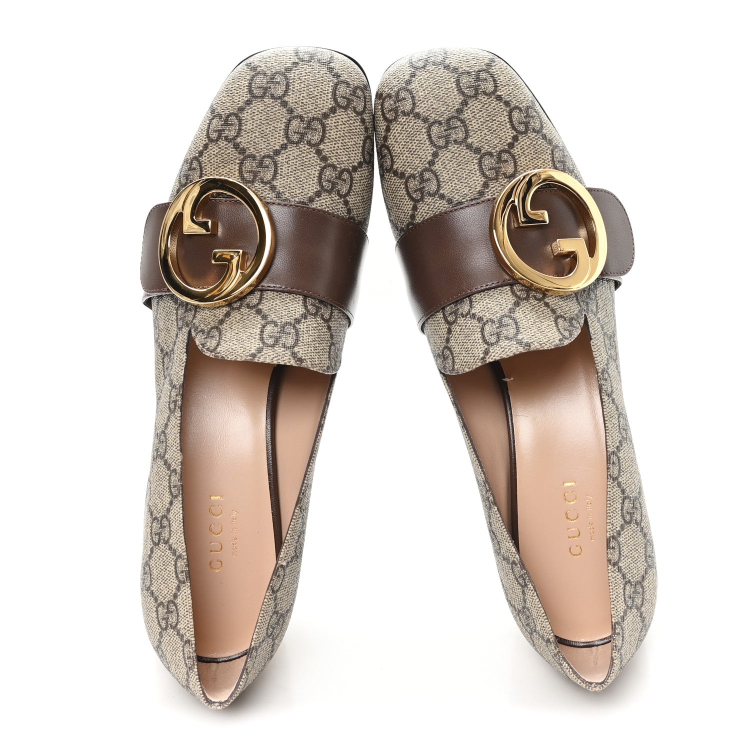 Gucci GG Supreme Monogram Malaga Kid Blondie Pumps 37 Beige Ebony New Acero