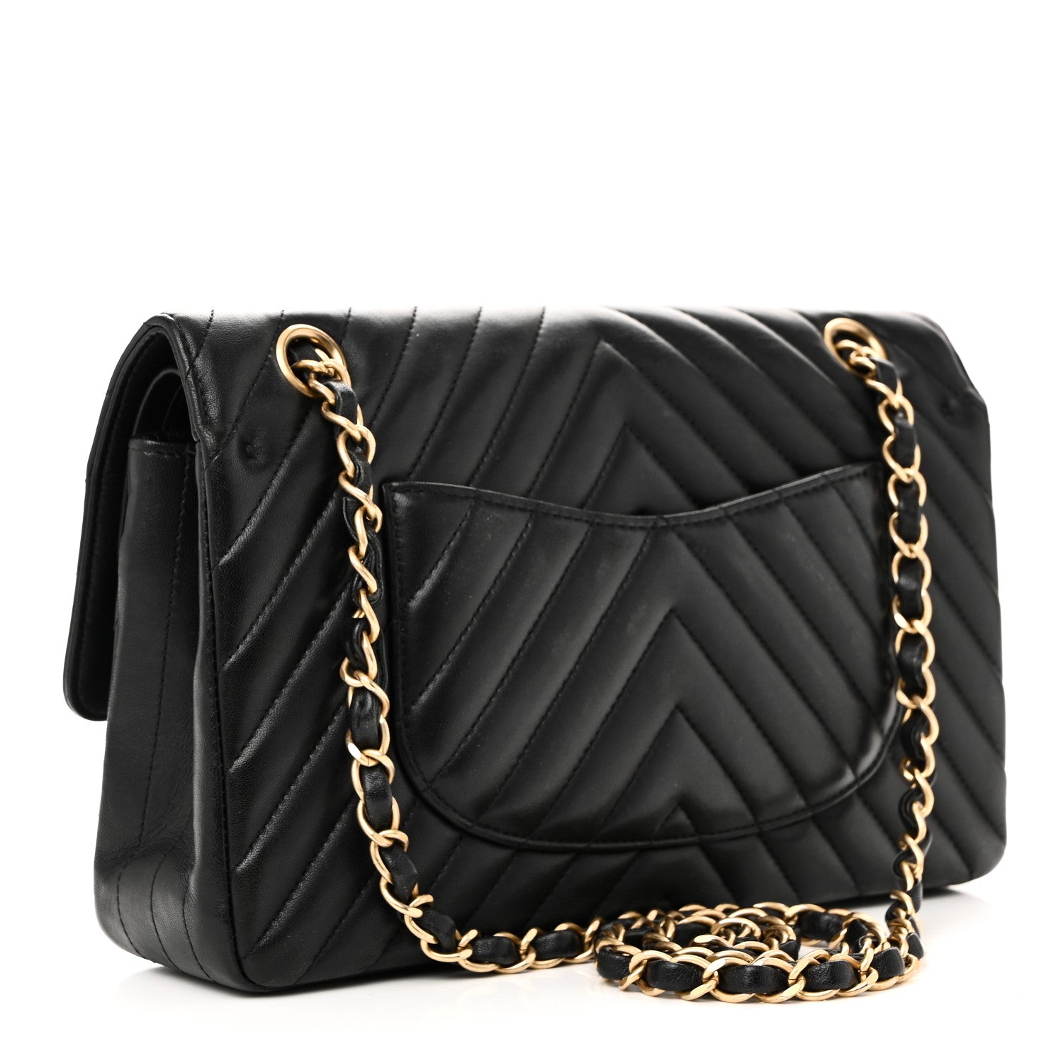 Chanel Lambskin Chevron Quilted Medium Double Flap Black