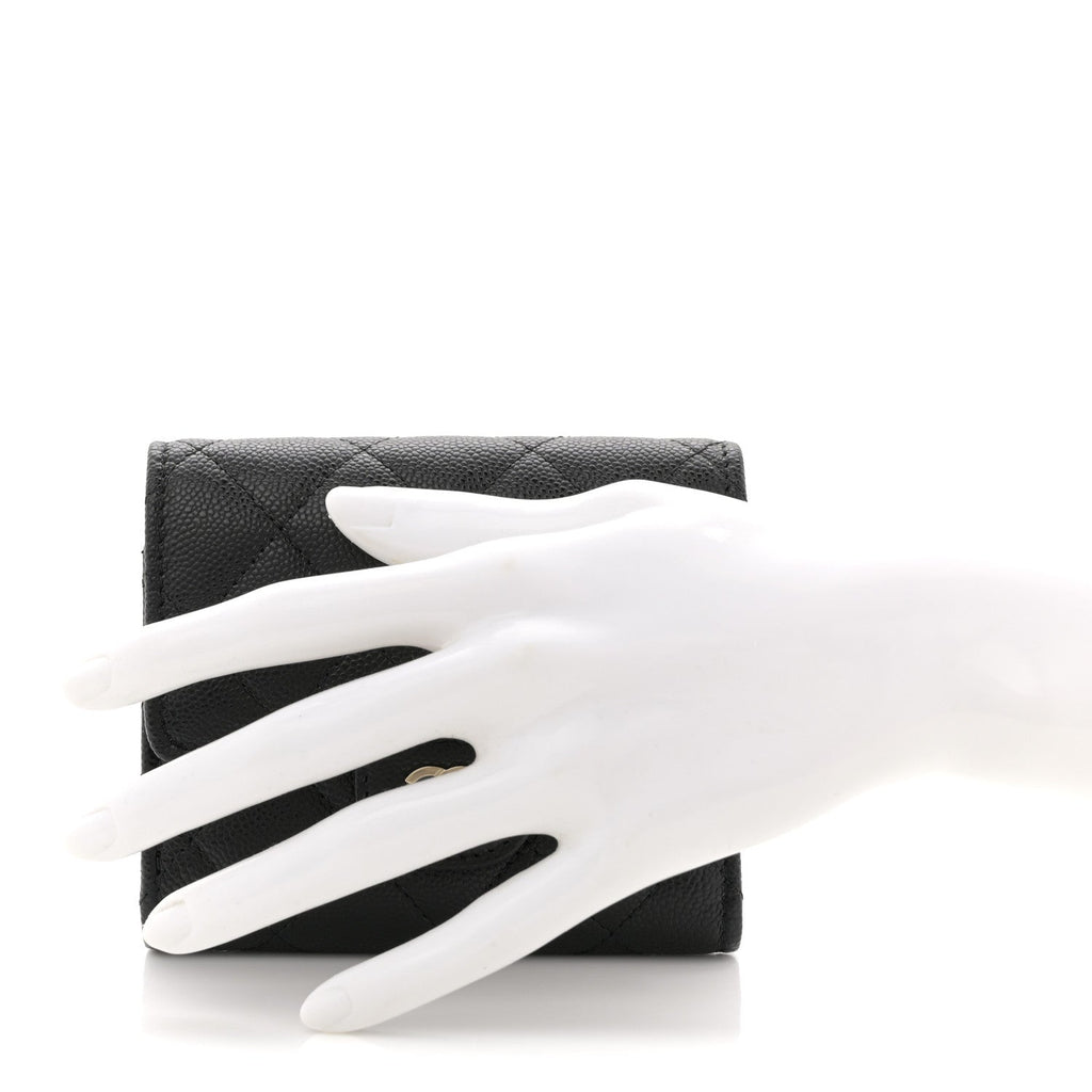 Caviar Quilted Compact Flap Wallet Black
