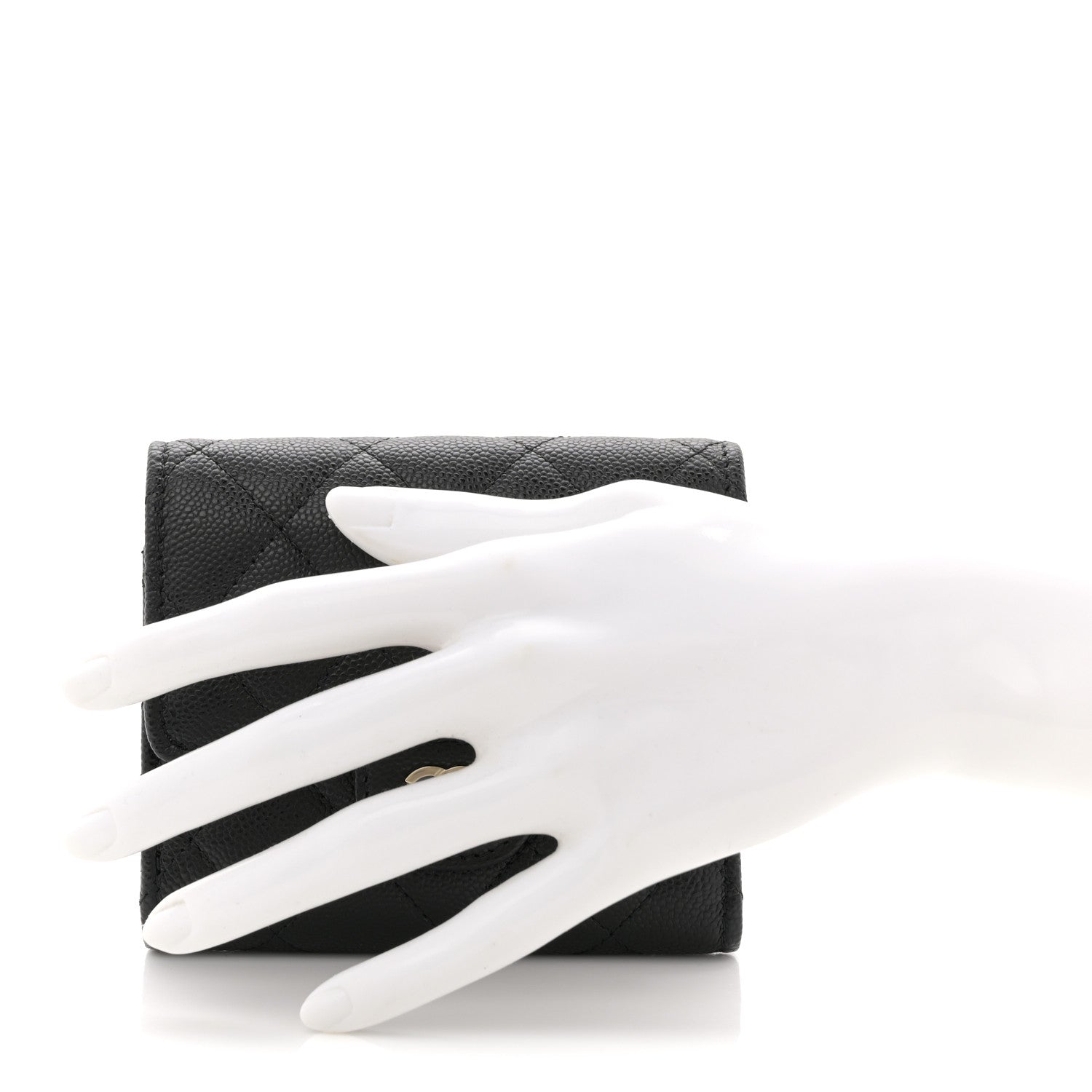 Caviar Quilted Compact Flap Wallet Black