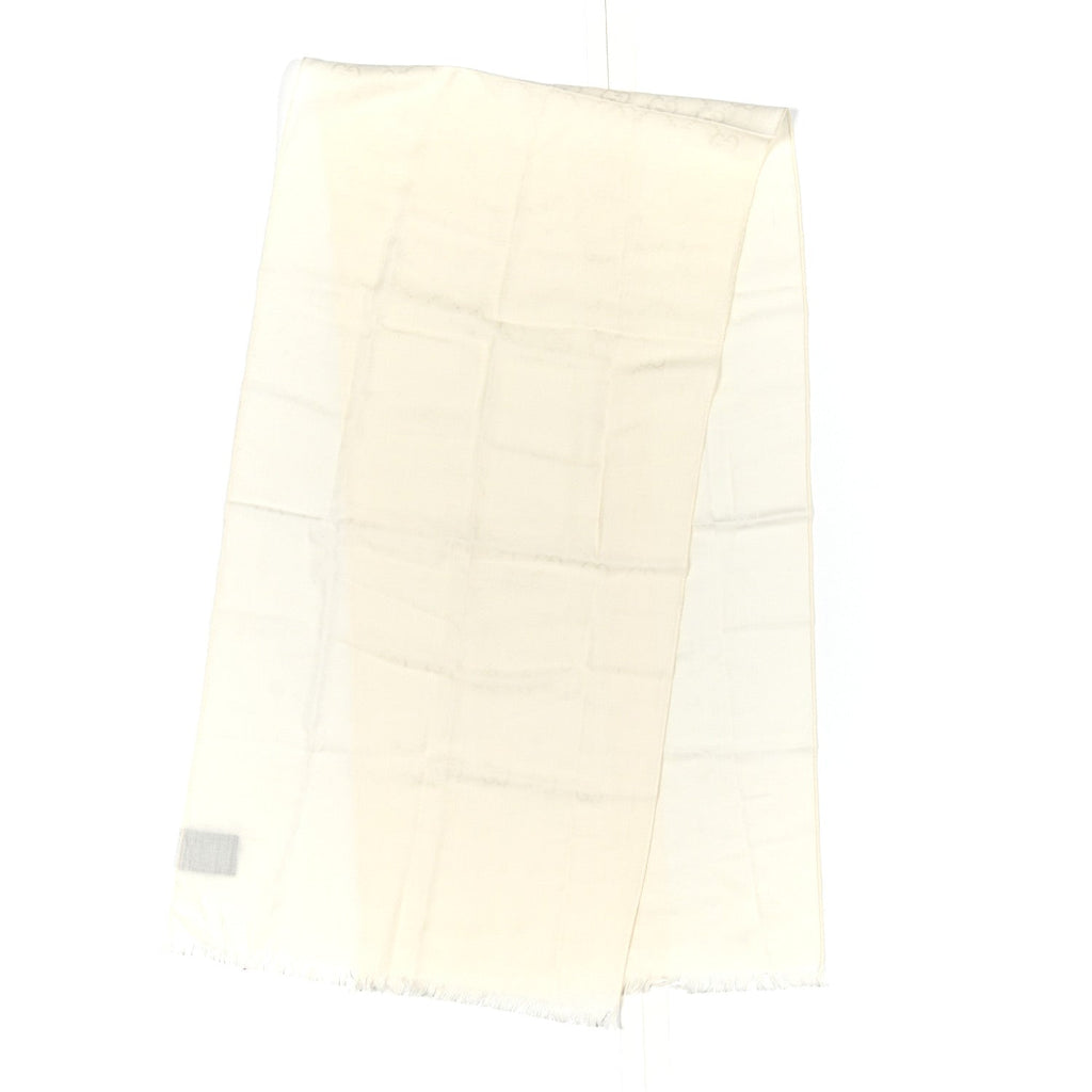 Gucci Wool Silk GG Monogram GGNat Fringe Scarf White