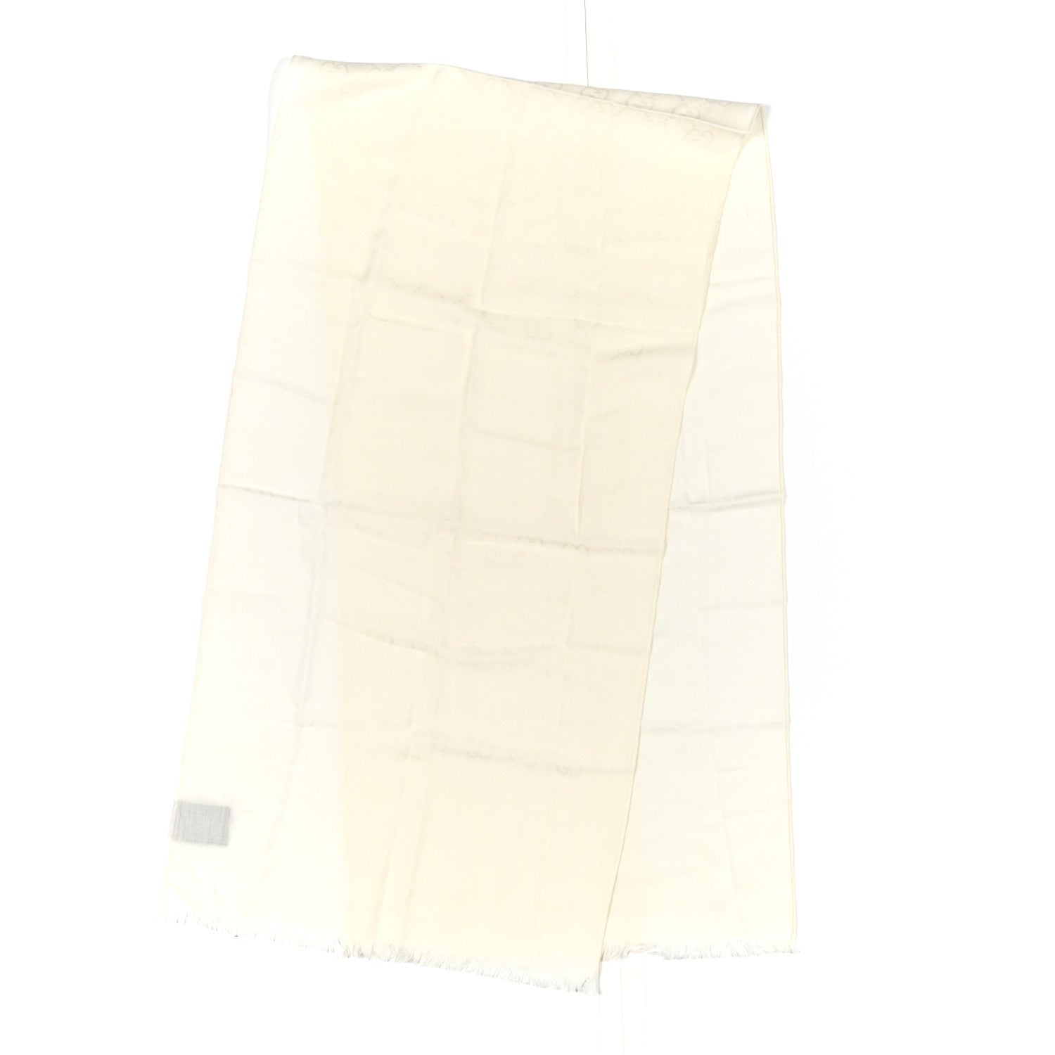 Gucci Wool Silk GG Monogram GGNat Fringe Scarf White