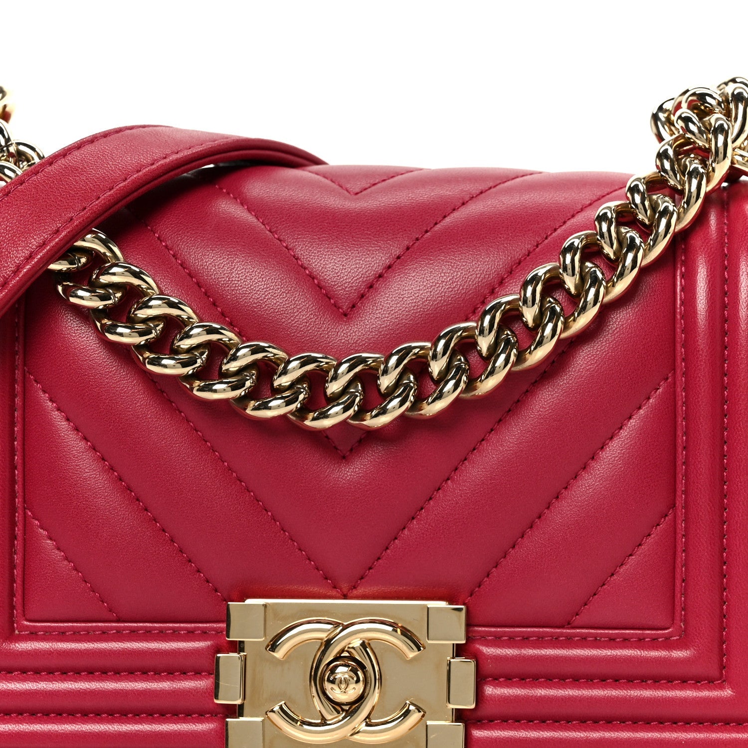 Chanel Lambskin Chevron Quilted Small Boy Flap Dark Pink
