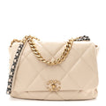 Chanel Goatskin Quilted Maxi Chanel 19 Flap Beige
