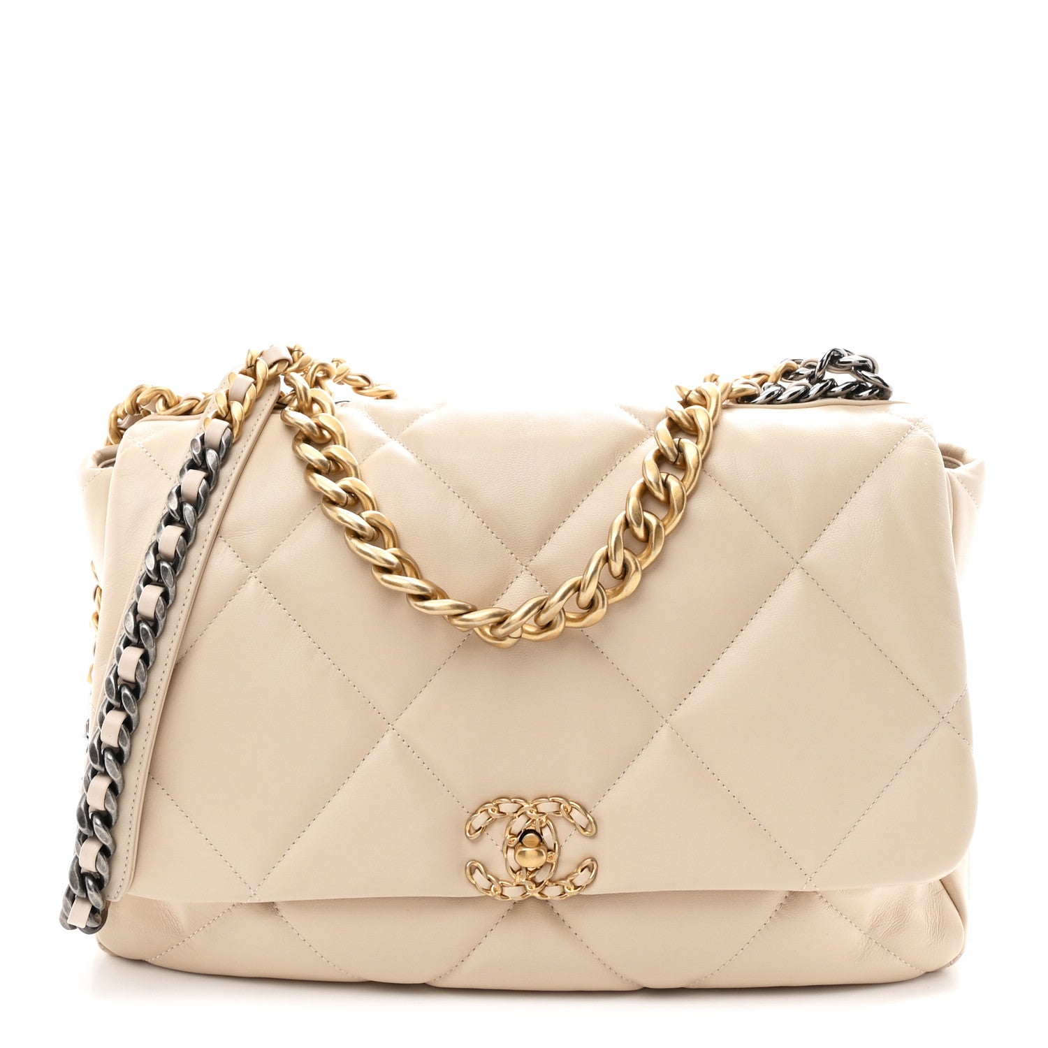 Chanel Goatskin Quilted Maxi Chanel 19 Flap Beige