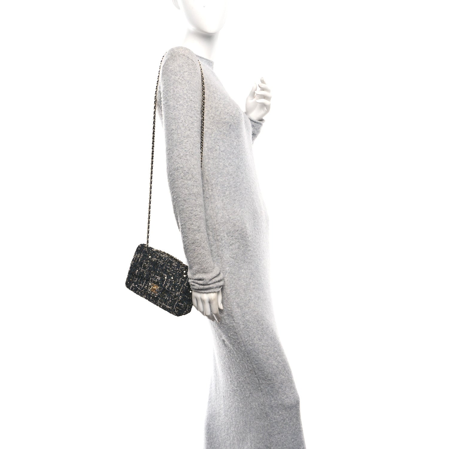 Chanel Tweed Sequin Small Single Flap Black Silvery Golden